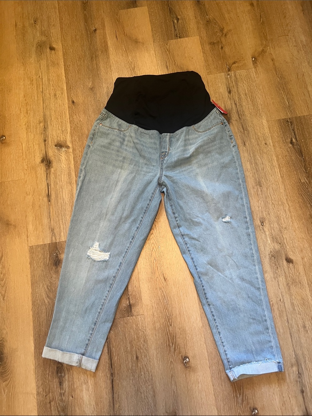 Light Blue Maternity Jeans with Black Overband